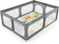 Recinto per Bambini con Materasso, Box per Bambini con Tappetino, Rete Traspirante e Apertura a Cerniera, Box Giochi con Borsa, 4 Impugnature e 50 Palline, per Bambibi 0-3 Anni (Grigio Scuro)