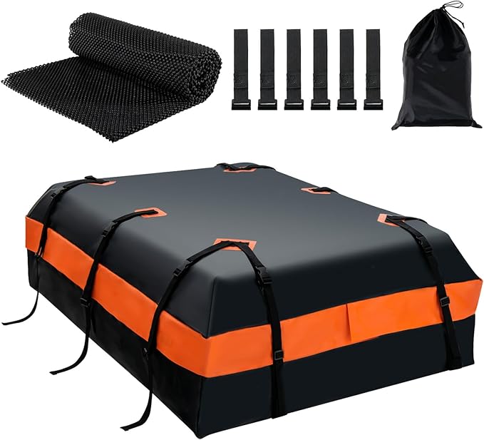 Borsa da Tetto per Auto, 600L PVC Box da Tetto Auto Universale Impermeabile, Sacca da Tetto di Vettura con Tappetino Antiscivolo, 10 Cinghie Rinforzate e 6 Ganci Porta (Modello 3)