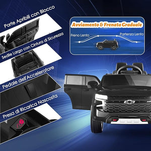 12V Macchina Elettrica per Bambini Chevrolet, SUV Elettrica con Telecomando Luci Luminose e Musica, 3-3,5 km/h, Ideale per Bambini di 3-6 Anni (Nero)