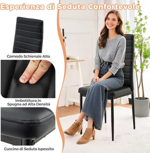 Set 4 Sedie per Sala da Pranzo, Sedie in Finta Pelle con Schienale Imbottiti e Gambe in Metallo, Sedia Moderna per Ufficio, Soggiorno e Studio