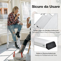 Scala Pieghevole in Alluminio a 3 Gradini, Scaletta Salvaspazio con Corrimano, Ampi Pedali e Piedini Antiscivolo, Telaio in Alluminio Robusto e Leggero, Portata 150kg