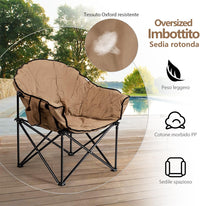 Sedia da Campeggio Pieghevole, Sedia Imbottita con Porta Bicchiere, per Campeggio Pesca Giardino Cortile Spiaggia, Struttura in Ferro (Marrone)