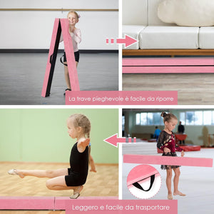 Trave Ginnastica Artistica per Casa 210/240 cm, Trave Pieghevole per Bambini con Maniglia, Base in Legno e Fondo Antiscivolo, Trave di Equilibrio da Pavimento