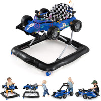 4 in 1 Girello per Bambini, Altezza Regolabile a 3 Livelli, Passeggino per Bambini, con Volante Imbottito e Scatola Musicale, Portata 12 kg, per Bambini 6-18 Mesi (Blu)