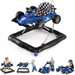 4 in 1 Girello per Bambini, Altezza Regolabile a 3 Livelli, Passeggino per Bambini, con Volante Imbottito e Scatola Musicale, Portata 12 kg, per Bambini 6-18 Mesi (Blu)