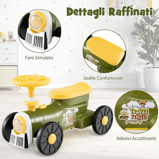 Auto a Spinta per Bambini, macchina cavalcabile con Suono e Spazio di Archiviazione, Auto Scorrevole a Piedi con Volante per Bambini 19-36 Mesi (Verde)