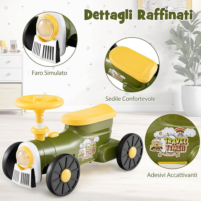 Auto a Spinta per Bambini, macchina cavalcabile con Suono e Spazio di Archiviazione, Auto Scorrevole a Piedi con Volante per Bambini 19-36 Mesi (Verde)