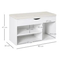 Panca Scarpiera, Mobile Portascarpe Salvaspazio con Sedile Imbottito Ribaltabile da Ingresso Legno, 80x30x47cm, Bianco
