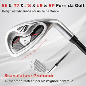 Set Completo di Mazze da Golf da Dona, Include Driver 460CC 1, Fairway 3, Ibrido 4, Ferri 6, 7, 8, 9 e P, Putter, 3 Copri Mazzetta e 1 Borsa per Destrimano