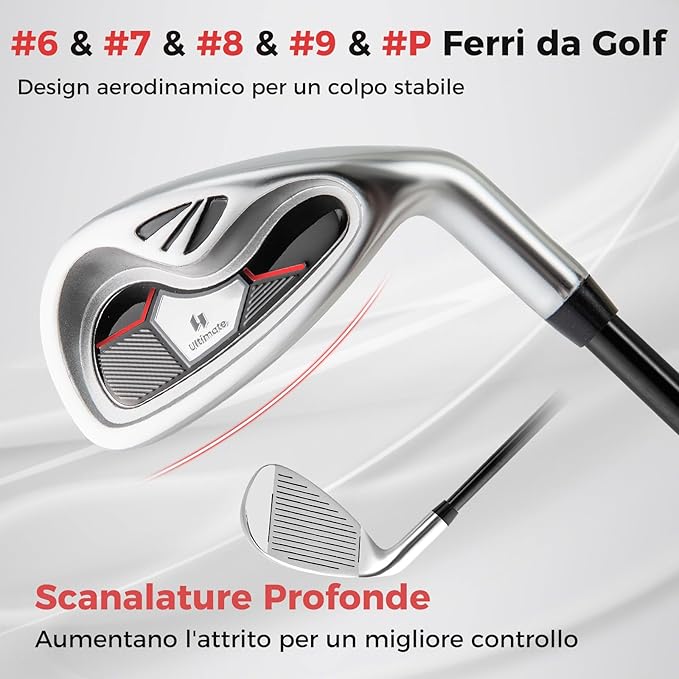 Set Completo di Mazze da Golf da Dona, Include Driver 460CC 1, Fairway 3, Ibrido 4, Ferri 6, 7, 8, 9 e P, Putter, 3 Copri Mazzetta e 1 Borsa per Destrimano