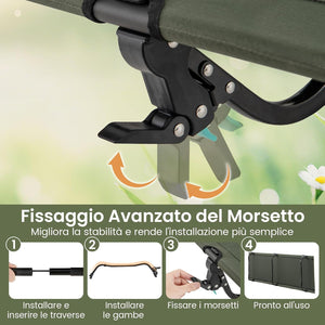 Brandina da Campeggio, Letto Pieghevole e Portatile con Tasca Laterale e Borsa da Trasporto, Lettino con Struttura in Metallo per Viaggio e Spiaggia, Portata 150 kg