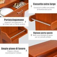 Carrello da Cucina con Ruote di Gomma, Scaffale per Microonde Carrello Servizio, Credenza Cucina Legno Moderno Elegante, 116 x 37 x 85 cm (Marrone)