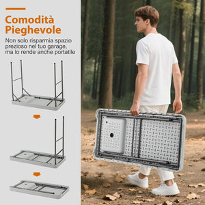 Tavolo da Campeggio Portatile, Tavolo Pieghevole con Lavello, Rubinetto Girevole a 360° e Tubo di Scarico, Portata 150 kg, 108 x 58 x 93 cm
