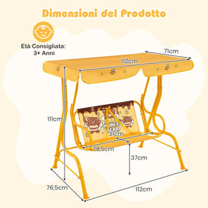 Altalena da Esterno per Bambini, Panchina a Dondolo a 2 Posti con Struttura in Metallo, Tetto Regolabile e Cinture di Sicurezza, per Bambini 3+Anni, Portata 80 kg (Giallo)