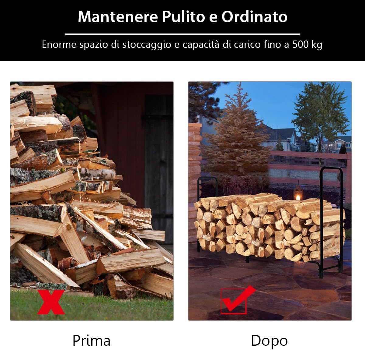 Porta Legna 245 CM, Portalegna da Esterno con Robusto Telaio Tubolare in Metallo, Legnaia da Esterno ed Interno Antiruggine per Caminetto, Braciere, Giardino e Terrazzo