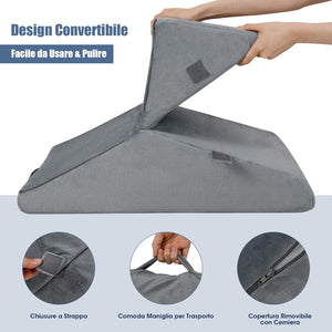 Cuscino a Cuneo per Letto, Cuscino da Lettura Relax e Multiuso, per Gambe Schiena e Ginocchio, con Fodera Lavabile, 55 x 52 x 33 cm