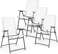 Set di 2/4 Sedie Pieghevoli da Giardino in Textilene, Sedie da Esterno con Schienale Alto, Poltrona Portatile per Giardino Campeggio Patio, Portata 150 kg (4, Bianco, 62 x 58 x 96 cm)