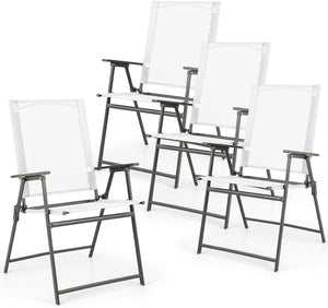 Set di 2/4 Sedie Pieghevoli da Giardino in Textilene, Sedie da Esterno con Schienale Alto, Poltrona Portatile per Giardino Campeggio Patio, Portata 150 kg (4, Bianco, 62 x 58 x 96 cm)