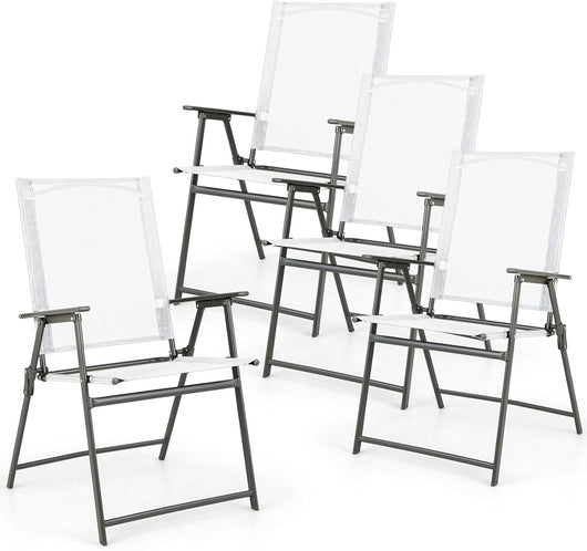 Set di 2/4 Sedie Pieghevoli da Giardino in Textilene, Sedie da Esterno con Schienale Alto, Poltrona Portatile per Giardino Campeggio Patio, Portata 150 kg (4, Bianco, 62 x 58 x 96 cm)