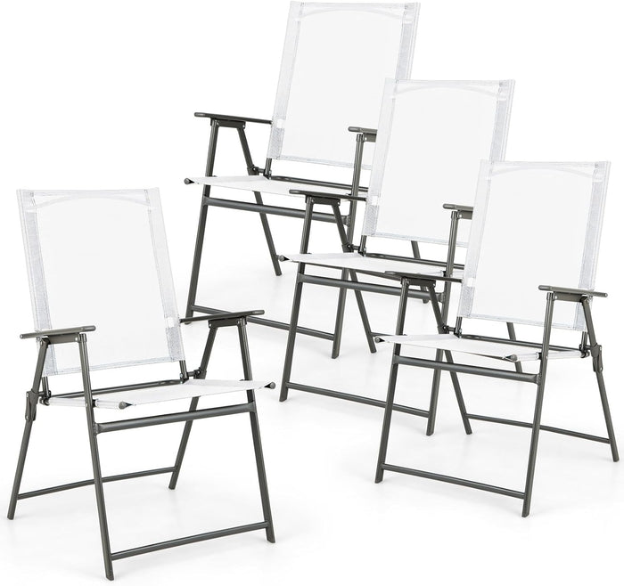 Set di 2/4 Sedie Pieghevoli da Giardino in Textilene, Sedie da Esterno con Schienale Alto, Poltrona Portatile per Giardino Campeggio Patio, Portata 150 kg (4, Bianco, 62 x 58 x 96 cm)