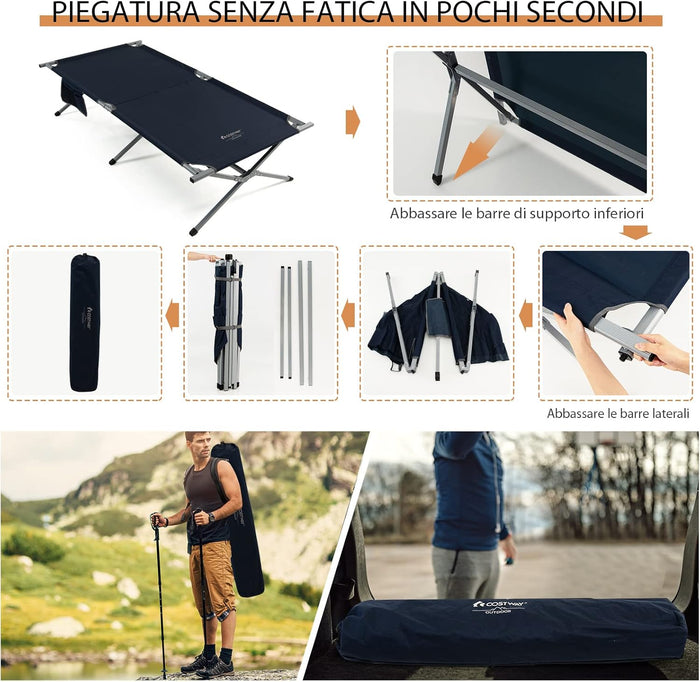 Letto Brandina Pieghevole con Borsa da Trasporto, con Struttura Metallica Resistente, Letto Portatile per Casa, Ufficio, Campeggio, Carico Fino a 150 kg