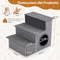 Scala per Cani con Cuccia, Rampe Pieghevole a 3 Gradini con Fondo Antiscivolo per Letti e Divani, Casa per Animali Domestici, Grigio, 42 x 21 x 44 cm