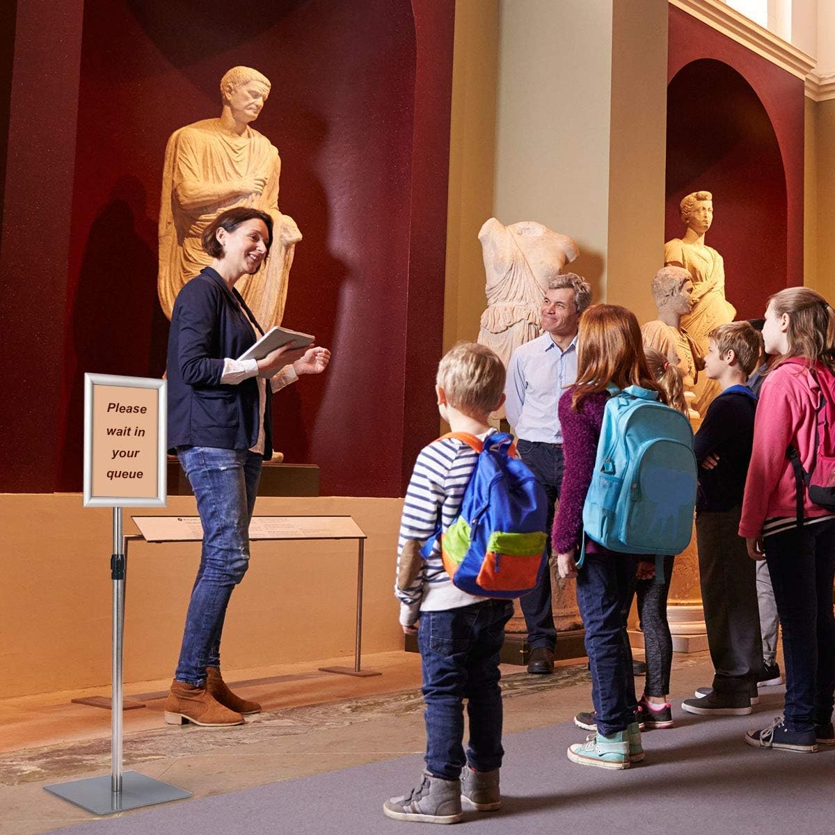 A4 Poster Stand, Espositore da Pavimento, Supporto Poster/Menù per Pubblicità da Terra, Girevole a 360 Gradi, Regolabile in Altezza (Argento A4)