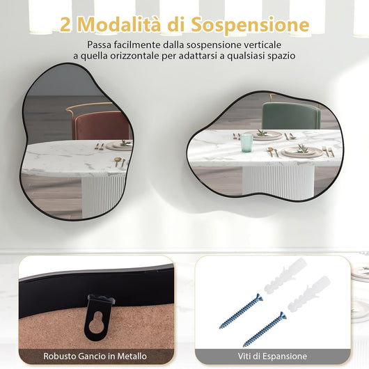 Specchio da Parete 78x56 cm, Specchio da Bagno a Forma Irregolare con Base Posteriore Premium, Specchio Decorativo per Soggiorno Ingresso Bagno (78 x 56 cm Nero)
