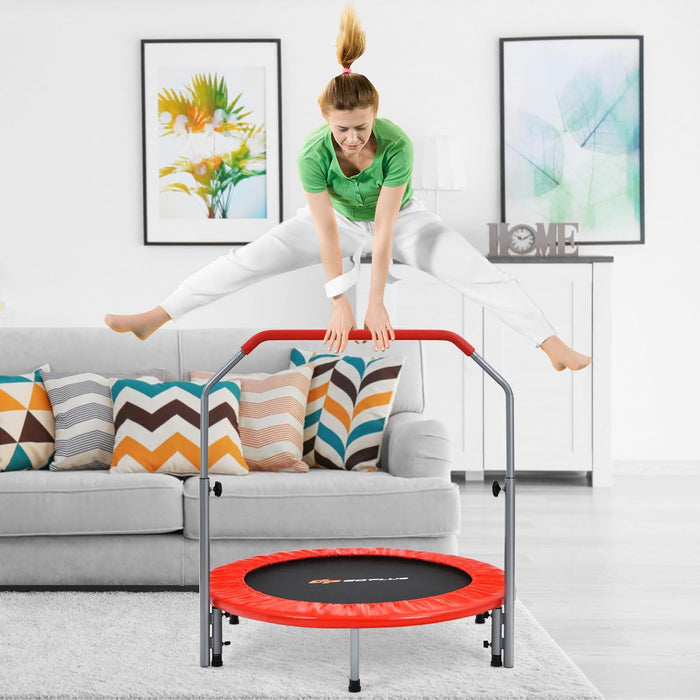 Trampolino per Bambini e Adulti, Tappeto Elastico Pieghevole e Regolabile in 4 Altezze con Maniglia, Capacità di Carico 150 kg