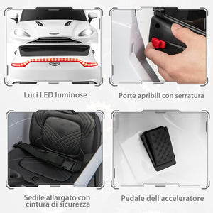 Aston Martin DBX Auto Elettrica per Bambini, 12 V Macchina Elettrica con Telecomando e Luci LED, Partenza Lenta Clacson, Regalo per Bambini 3-8 Anni (Bianco)