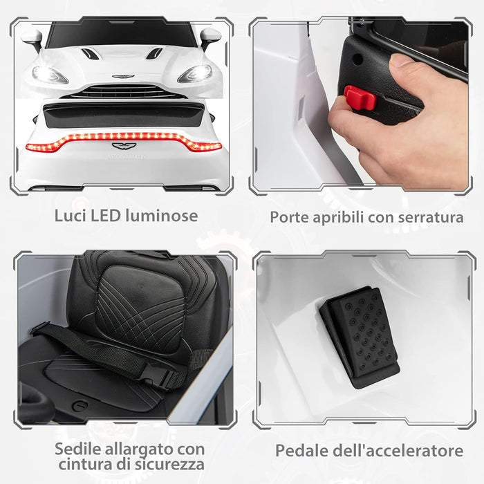 Aston Martin DBX Auto Elettrica per Bambini, 12 V Macchina Elettrica con Telecomando e Luci LED, Partenza Lenta Clacson, Regalo per Bambini 3-8 Anni (Bianco)