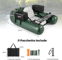 Gommone Gonfiabile da Pesca, Barca da Pesca Portatile con Pompa, Borsa da Trasporto e Kit di Riparazione, Schienale Regolabile, capacità di Carico 100kg