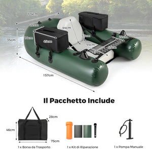 Gommone Gonfiabile da Pesca, Barca da Pesca Portatile con Pompa, Borsa da Trasporto e Kit di Riparazione, Schienale Regolabile, capacità di Carico 100kg