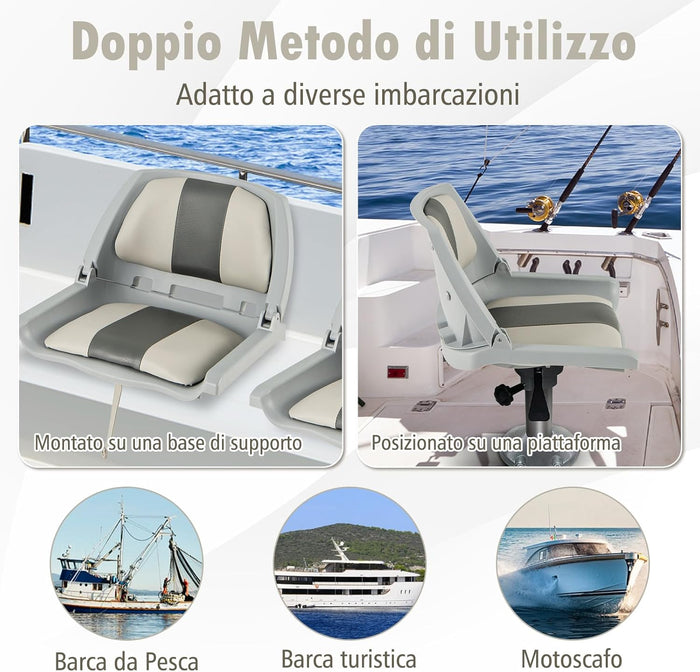 Sedia da Barca Pieghevole, Sedia con Schienale Basso con Cuscini Imbottiti in PVC, Telaio in PP, Bulloni di Fissaggio, Sedia Impermeabile per Barca da Pesca, Barca Turistica, 57 x 51 x 35 cm