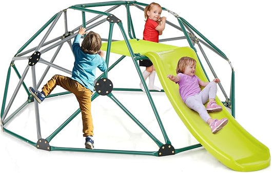 Cupola di Arrampicata, Struttura per Arrampicata con Scivolo, Capacità di Carico di 180 KG, per Bambini da 3 a 10 Anni, Ideale per Palestra, Cortile e Giardino (Stile 2 Verde Scuro)