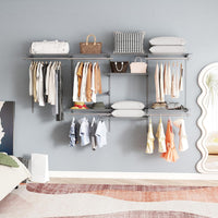 Guardaroba Parete 122-244 CM, Sistema di Organizzazione Regolabile con Asta Pendente, Appendiabiti Metallica, Sistema di Organizzazione e Stoccaggio Armadi per Camera da Letto (Grigio)