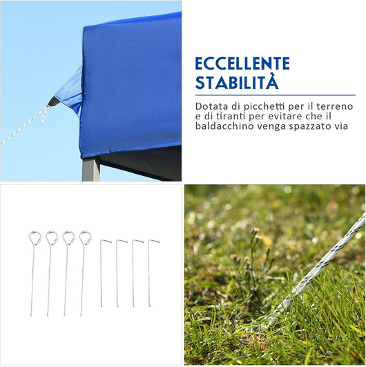 Gazebo Pieghevole da Giardino 3 x 3 m, Gazebo da Esterno con Design Pop Up, Borsa a Ruote, 3 Altezza Regolabile, Ideale per Feste, Giardino e Spiaggia(Blu)