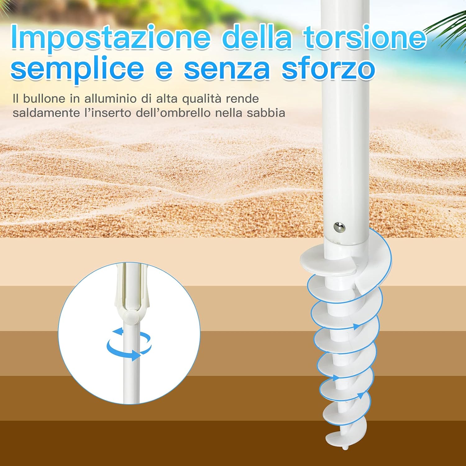 Ombrellone da Spiaggia 200 x 220 cm, Ombrellone da Mare con Inclinazione Regolabile, con Vassoio, 8 Stecche, Protezione UV, Impermeabile, Borsa di Trasporto (Blu Navy)