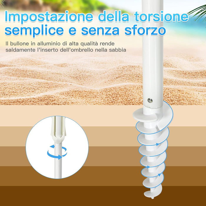 Ombrellone da Spiaggia 200 x 220 cm, Ombrellone da Mare con Inclinazione Regolabile, con Vassoio, 8 Stecche, Protezione UV, Impermeabile, Borsa di Trasporto (Blu Navy)