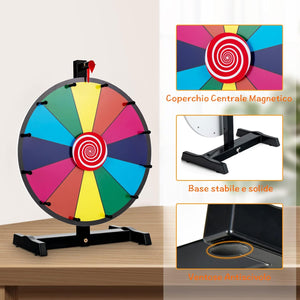 12''/15'' Ruota della Fortuna da Tavolo, Gioco Ruota Personalizzabile con Pennarello e Cancellino, Base Antiscivolo e Superficie Cancellabile, per Carnevale Feste (15'')