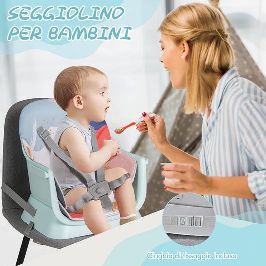 Seggiolone Pappa per Bambini 6 in 1, Seggiolone per Neonati Convertibile, Tavolo per Costruzioni per Bambini, con Imbracatura a 5 Punti, per Bambini da 6 Mesi fino 3 Anni (Colorato)