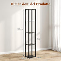 Lampada da Terra con Ripiani, Espositore Autoportante a 4 Livelli con Luci LED Dimmerabili a 3 Vie e Interruttore a Pedale, Lampada da Scaffale Moderna in Legno per Salotto e Studio