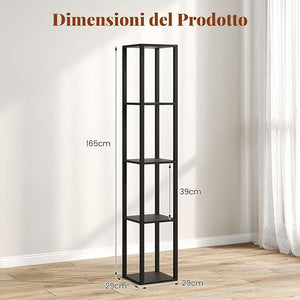 Lampada da Terra con Ripiani, Espositore Autoportante a 4 Livelli con Luci LED Dimmerabili a 3 Vie e Interruttore a Pedale, Lampada da Scaffale Moderna in Legno per Salotto e Studio