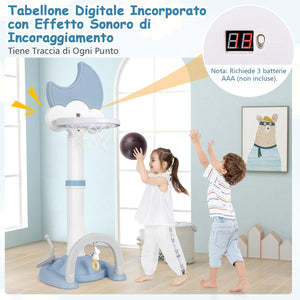 4 in 1 Canestro da Basket per Bambini, Centro di Attività Sportiva Regolabile con Basket Calcio Golf e Gioco del Lancio dell'Anello, per Interno ed Esterno, 3 Anni+ (Blu)