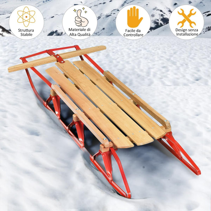 Slitte da Neve, Slitte in Metallo con Pattini, Slitte con Maniglie per Bambini e Adulti, 137 x 58 x 16 cm