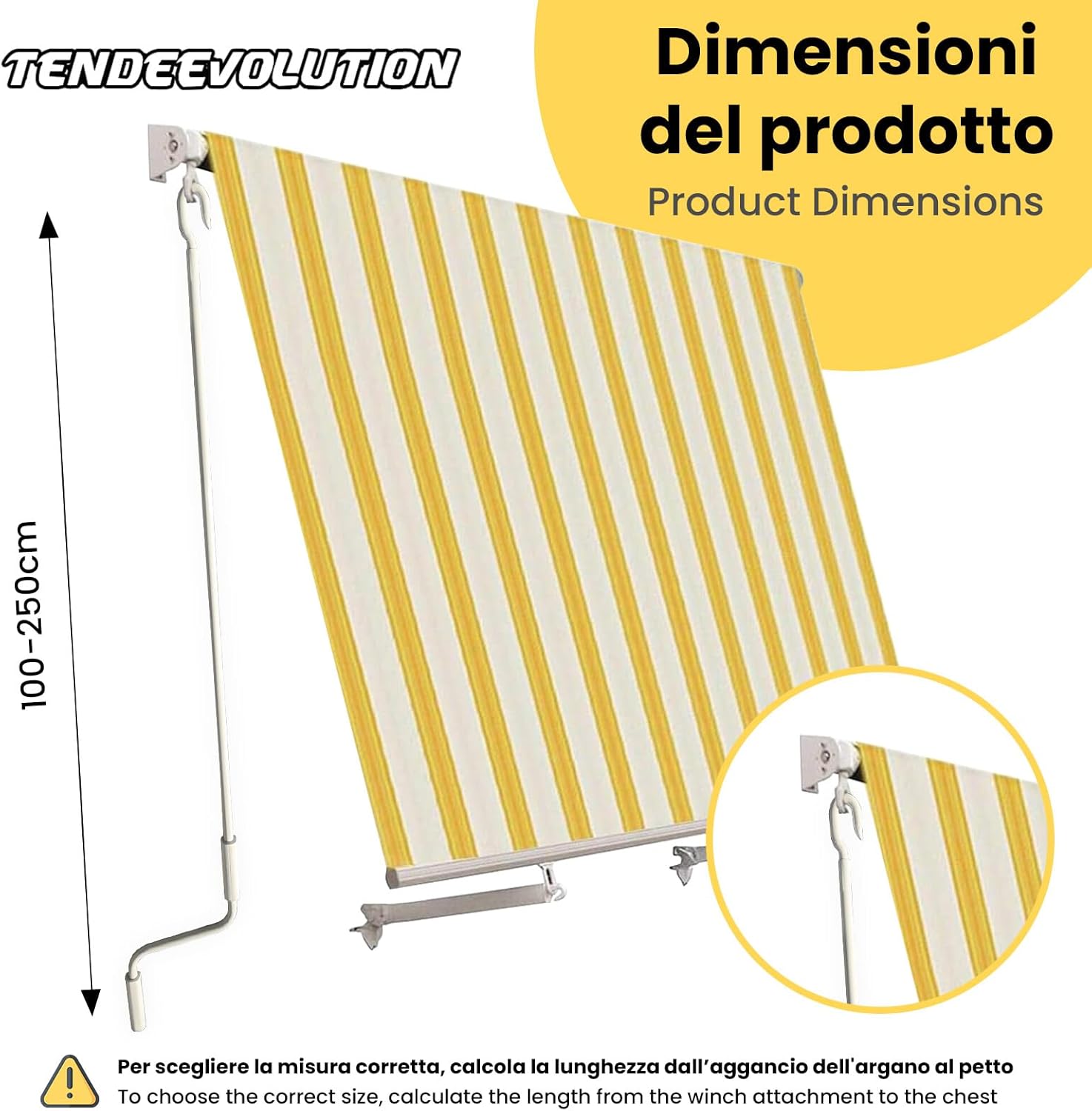 Asta Di Manovra Per Tenda Da Sole Varie Misure, Bastone Universale Per Tende (AVORIO 2,2 METRI)