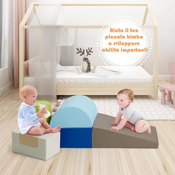 Set di 6 Blocchi per Bambini con Diverse Forme e Colori, Centro attività Palestrina Giocattolo per Arrampicata e Strisciamento (Grigio Chiaro)