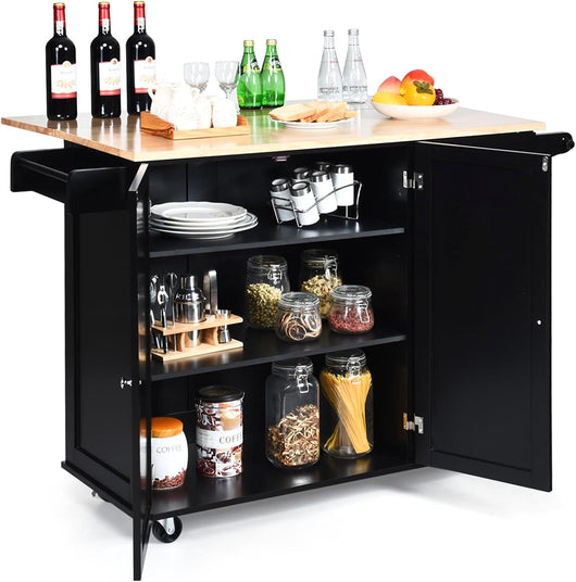 Carrello da Cucina in Legno, Credenza Cucina Salvaspazio con Mensole Regolabili, Armadietto per Microonde con Cassetti, 136 x 76 x 91 cm (Nero)
