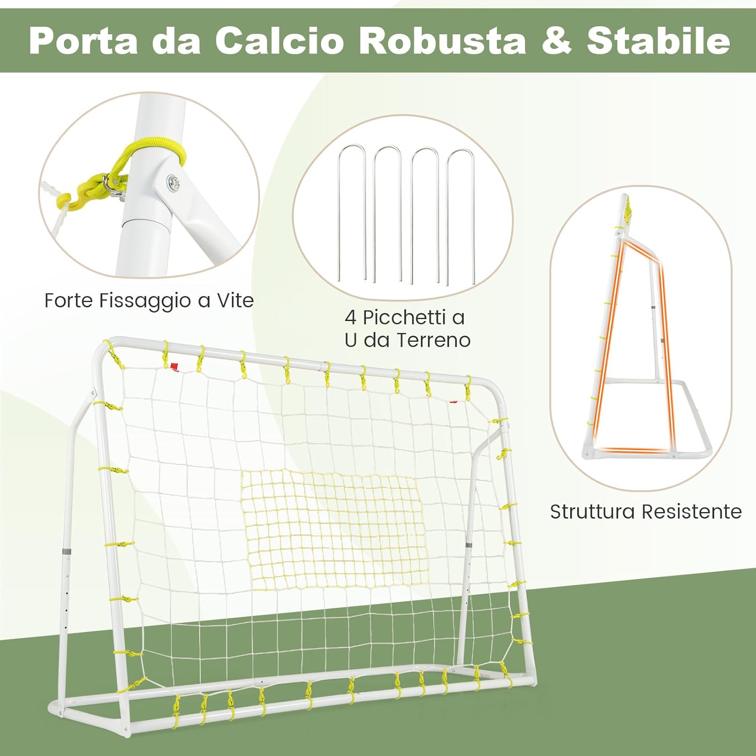 Set di Reti da Calcio 2-in-1 per Bambini: Ribalta e Porta da Calcio 187 x 122,5 cm, Set di Rete di Rimbalzo e Rete da Calcio Regolabile, Struttura in Metallo Robusto