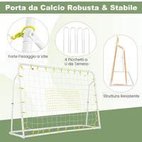 Set di Reti da Calcio 2-in-1 per Bambini: Ribalta e Porta da Calcio 187 x 122,5 cm, Set di Rete di Rimbalzo e Rete da Calcio Regolabile, Struttura in Metallo Robusto